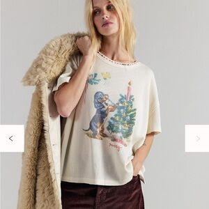 Free People We The Free Merry Meowy Tee Small Color: Ivory Combo NWT